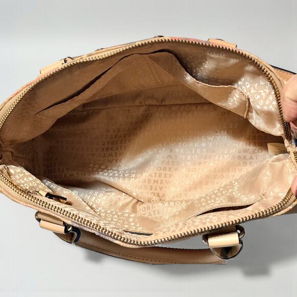 Kate Spade Floral Satchel Crossbody Handbag Beige Linen Jute Canvas Leather Trim - Picture 7 of 12